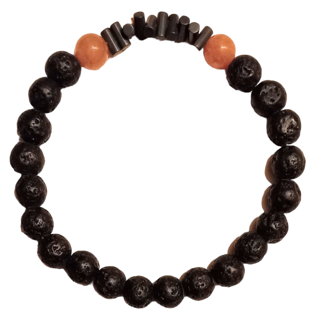 Unisex Stretch Bracelet with Lava Rock and Fire Agate Beads